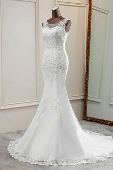 TsClothzone Stunning Jewel Sleeveless White Wedding Dresses White Mermaid Beadings Bridal Gowns_5