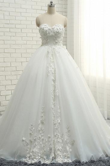 TsClothzone Gorgeous Sweatheart White Wedding Dresses With Appliques A line Tulle Ruffles Bridal Gowns Online_1
