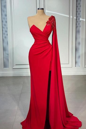 Inexpensive Red Long One-Shoulder Evening Dress | Designer prom dresses cheap_1