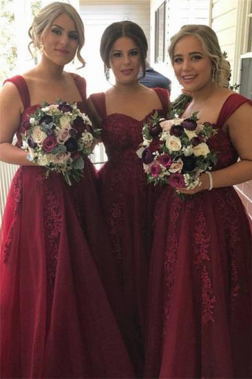Burgundy Tulle Lace-Appliques Straps Sweetheart summer Bridesmaid Dress_2