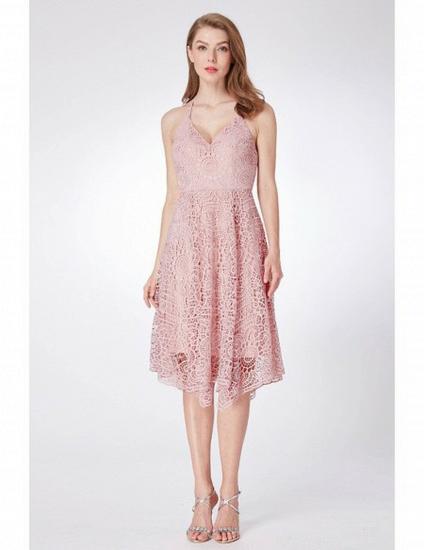 Lace Short Pink  Spaghetti Halter High Low Bridesmaid Dress_3
