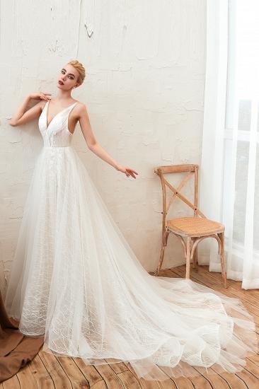 Harlan | Chic Deep V-neck White Tulle Princess Open back Wedding Dress with Court Train_5
