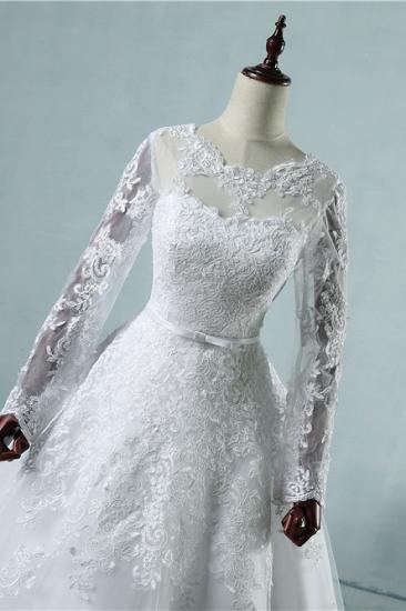 TsClothzone Elegant Jewel Tulle Lace Wedding Dress Long Sleeves Appliques A-Line Bridal Gowns On Sale_5