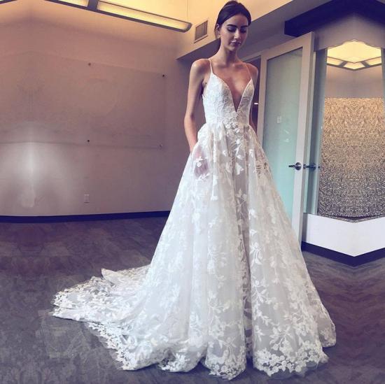 Wunderschönes Brautkleid aus Spitze mit V-Ausschnitt | 2022 Brautkleider mit Zug_2