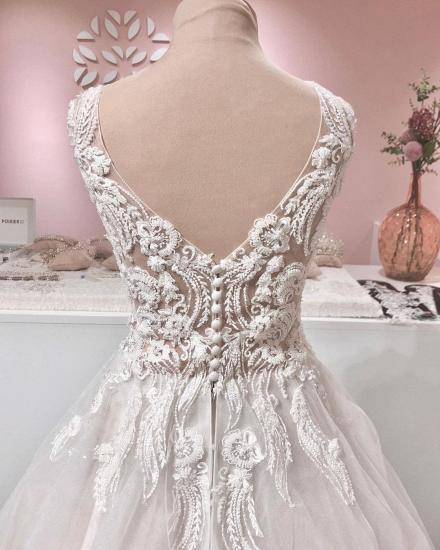 Glamouröses ärmelloses Brautkleid in A-Linie mit V-Ausschnitt_4