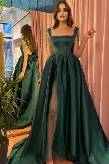 Cheap Long U Neck Dark Green Evening Dress | Green Prom Dress