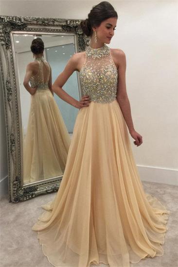 Sparkly Crystals Prom Dresses 2022 Long Chiffon Hater Evening Gowns_1