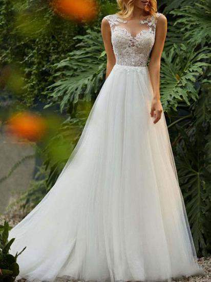 Gorgeous Sleeveless Tulle A-Line Ruffles Wedding Dresses With Lace_1
