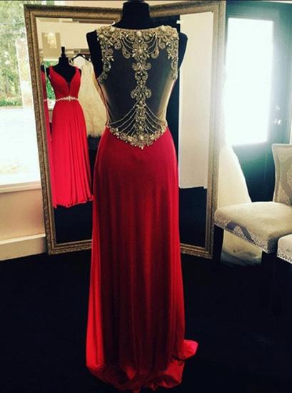 Crystal Long Beading 2022 Evening Dresses Sleeveless Red Prom Dresses_1