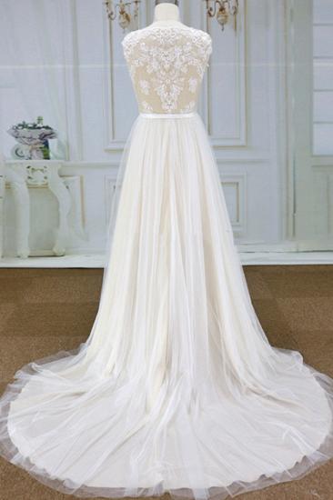 Chic V-neck Straps Sleeveless Wedding Dress | A-line Tulle Ruffles Bridal Champagne Gowns_3