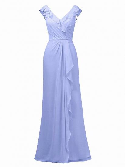 Purple Long  V-Neck Evening Bridesmaid Dress with Ruffles