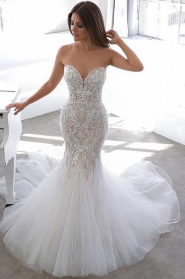 Simple Summer style White Sweetheart Mermaid Lace Wedding Dress Online_1