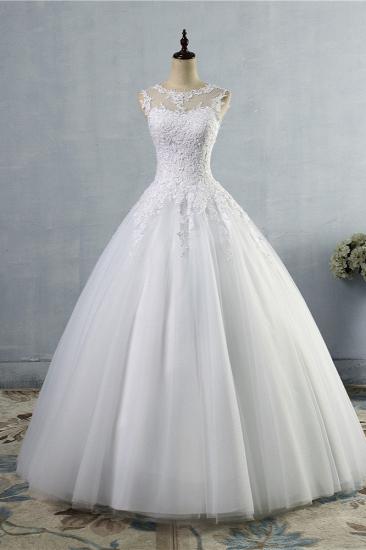 TsClothzone Ball Gown Jewel Tulle Lace Wedding Dress White Appliques Sleeveless Bridal Gowns On Sale_2