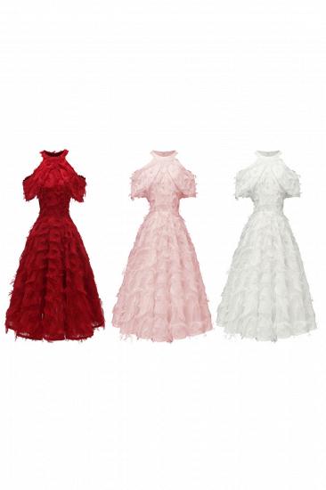 Elegante Vintage Kleidung Damen Rot | Retro Neckholder A-Linie Heimkehr Kleid_17