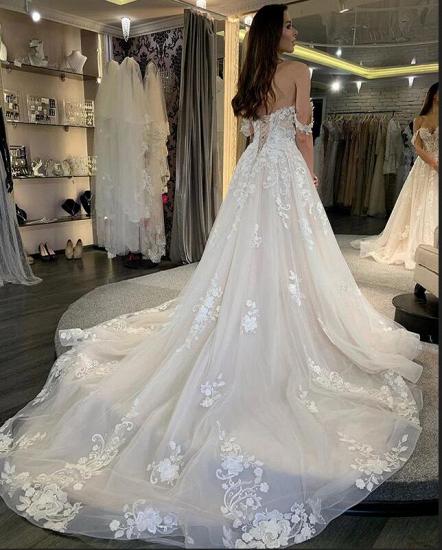 Simple Tulle Wedding Dress Off-the-Shoulder Lace Appliques Bridal Gown_2