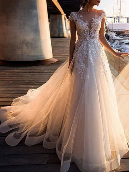 Gorgeous Sleeveless Tulle Lace V Neck Appliques Wedding Dresses