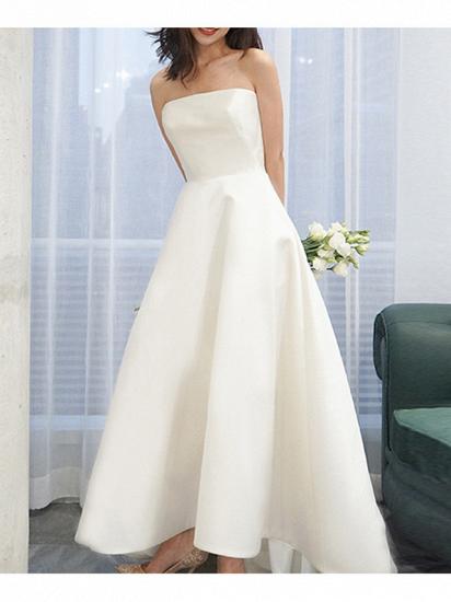 Formal Simple A-Line Wedding Dress Strapless Satin Strapless Vintage Plus Size Bridal Gowns Sweep Train_2