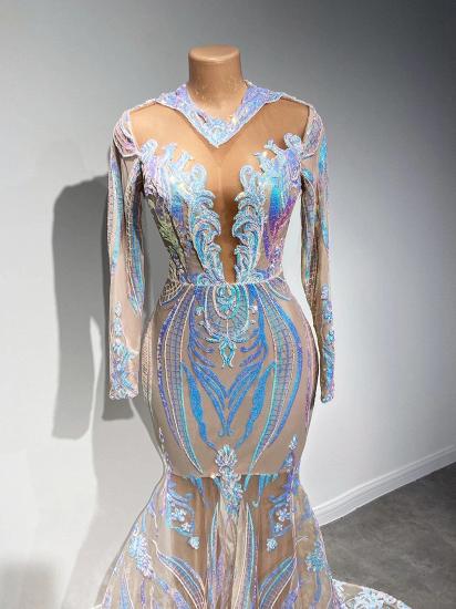 Sparkle sequined white mermaid long sleeves prom dress_9