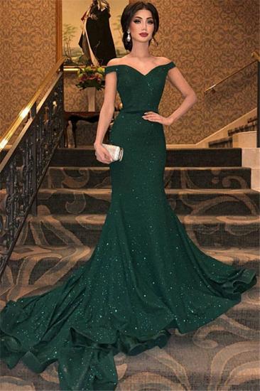 Elegante dunkelgrüne Meerjungfrau Abendkleider | Sexy Schulterfrei Pailletten Abendkleider 2022 BC0792_1
