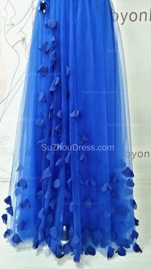 One Shoulder Royal Blue Long Prom Dresses with Butterfly Formal Lace-up Tulle Cute Evening Dresses_3