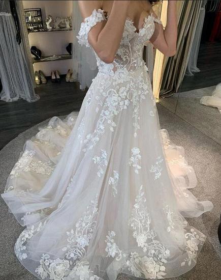 Simple Tulle Wedding Dress Off-the-Shoulder Lace Appliques Bridal Gown_3
