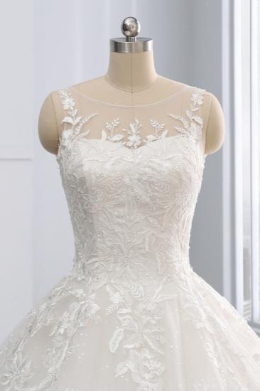 TsClothzone Affordable Ball Gown Jewel Tulle Lace Wedding Dress Ruffles Sleeveless Appliques Bridal Gowns Online_6