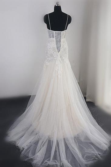 Elegant Floral Appliques A-line Tulle Wedding Dress Spaghetti Straps V-Neck Evening Dress_2