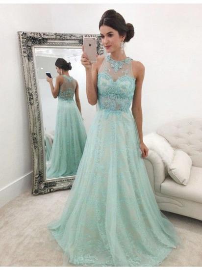 Glamorous A-line Sleeveless Lace Evening Dresses 2022 Floor Length Prom Dresses_3