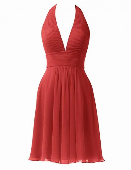 Red V-Neck Chiffon Short Halter Cocktail Bridesmaid Dress