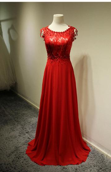 Red Elegant Lace 2022 Evening Dresses Sweep Train Zipper Beading Prom Gowns_1