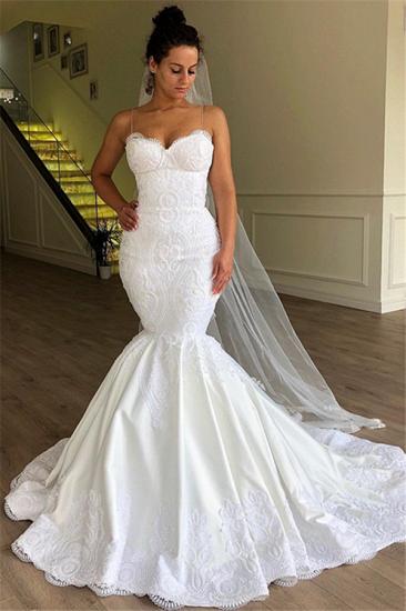 Gorgeous Mermaid Spaghetti Straps Sleeveless Lace Wedding Dresses_1