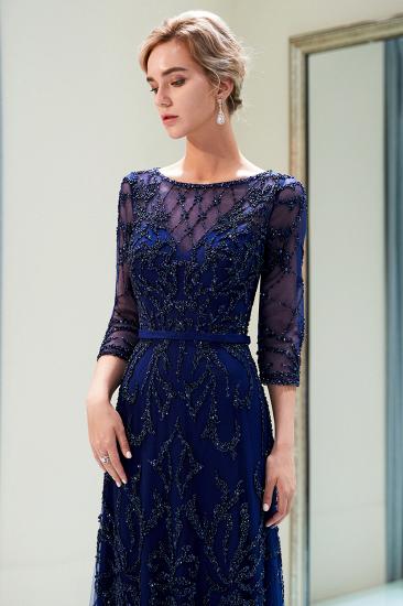 MELODY | A-line Illusion Neckline Long Beading Evening Gowns with Sleeves_16