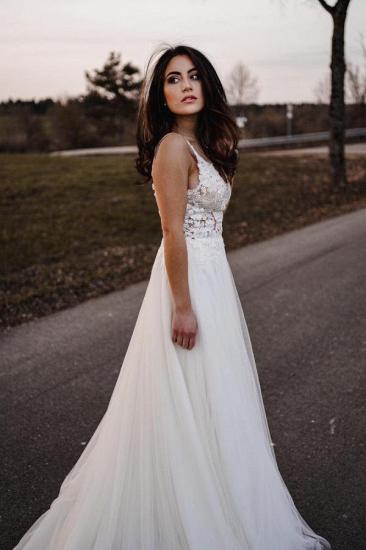 Sleeveless Simple Wedding Dress Tulle Aline Maxi Dress For Bride_1