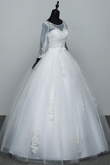 TsClothzone Gorgeous Jewel Tulle Lace White Wedding Dresses 3/4 Sleeves Appliques Bridal Gowns On Sale_4