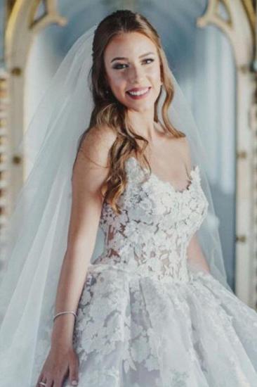 Gorgeous Sleeveless Heart Neck Lace Princess Wedding Dress_4