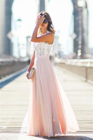 2022 Lace Pink Chiffon Cheap Fashion Dresses Sleeveless Long Evening Party Gowns_2