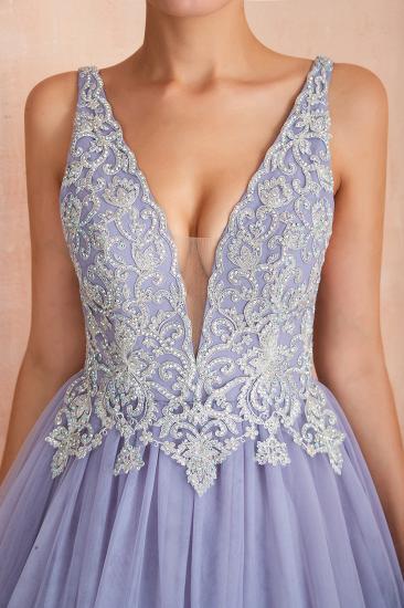 Cerelia | Elegant Princess V-neck Ball gown Lavender Prom Dress with Appliques, Deep V-neck Evening Gowns with Pleats_8