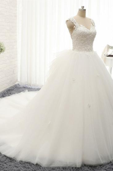 TsClothzone Chic Straps Sleeveless Tulle Wedding Dresses With Appliques White A-line Bridal Gowns Online_4