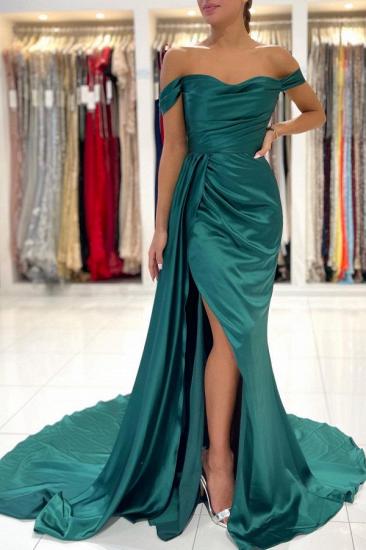 Simple and Inexpensive Dark Green Long Card Shoulder Ball Gown_1