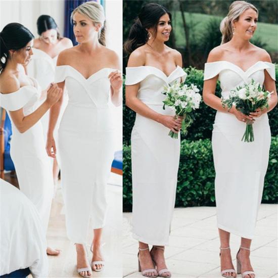 Off The Shoulder Sexy Bridesmaid Dresses 2022 | Front Split Cheap White Maid of Honor Dress_3