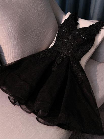 Elegant Black Homecoming Graduacion Dresses  Lace Applique Beaded Tulle Short Prom Dress Homecoming Dress_2