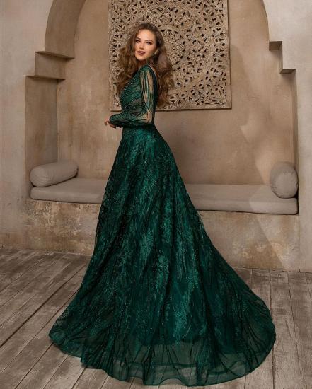 Stylish Long Sleeves Dark Green Evening Maxi Dress_2