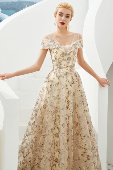 Herbert | Elegant Gold Cold shoulder Prom Dress with Delicate Multi-color Lace Appliques_4