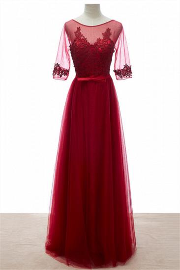 Ruby Half Sleeve Sheer Tulle 2022 Prom Dresses Lace Long Evening Dress 2022_4