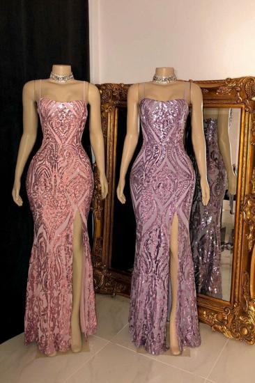 Glamorous Spaghetti Straps Front Slit Sequins Mermaid Prom Dresses_1