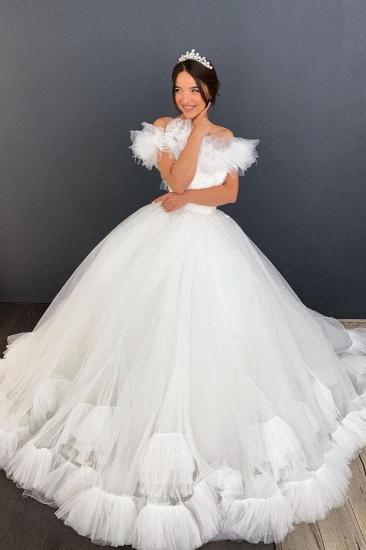 White/Ivory Off the Shoulder Puffy Tulle Lace Ball Gown Princess Bridal Gown