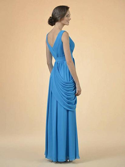 Blue Ruffle V Neck Chiffon Long Zipper Bridesmaid Dress_6