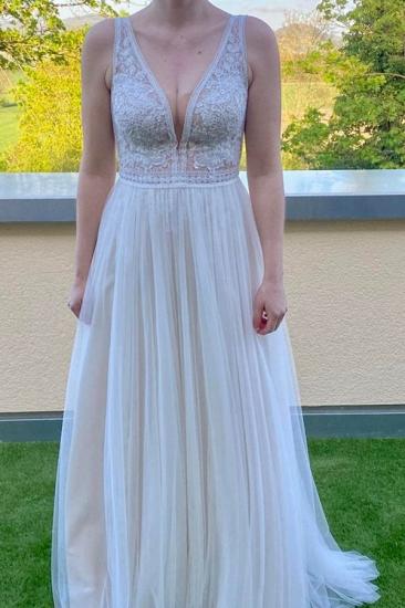 Designer A-Line V-Neck Sling Lace Wedding Dress | Boho wedding dresses cheap