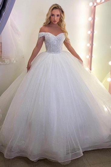 Elegantes schulterfreies weißes Tüll-Prinzessin-Hochzeitskleid für Frauen