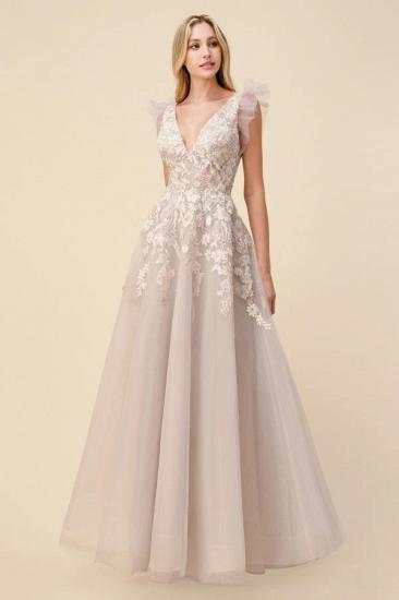 Dazzling V-neck Tulle Lace Appliques Formal Party Maxi Dress_1